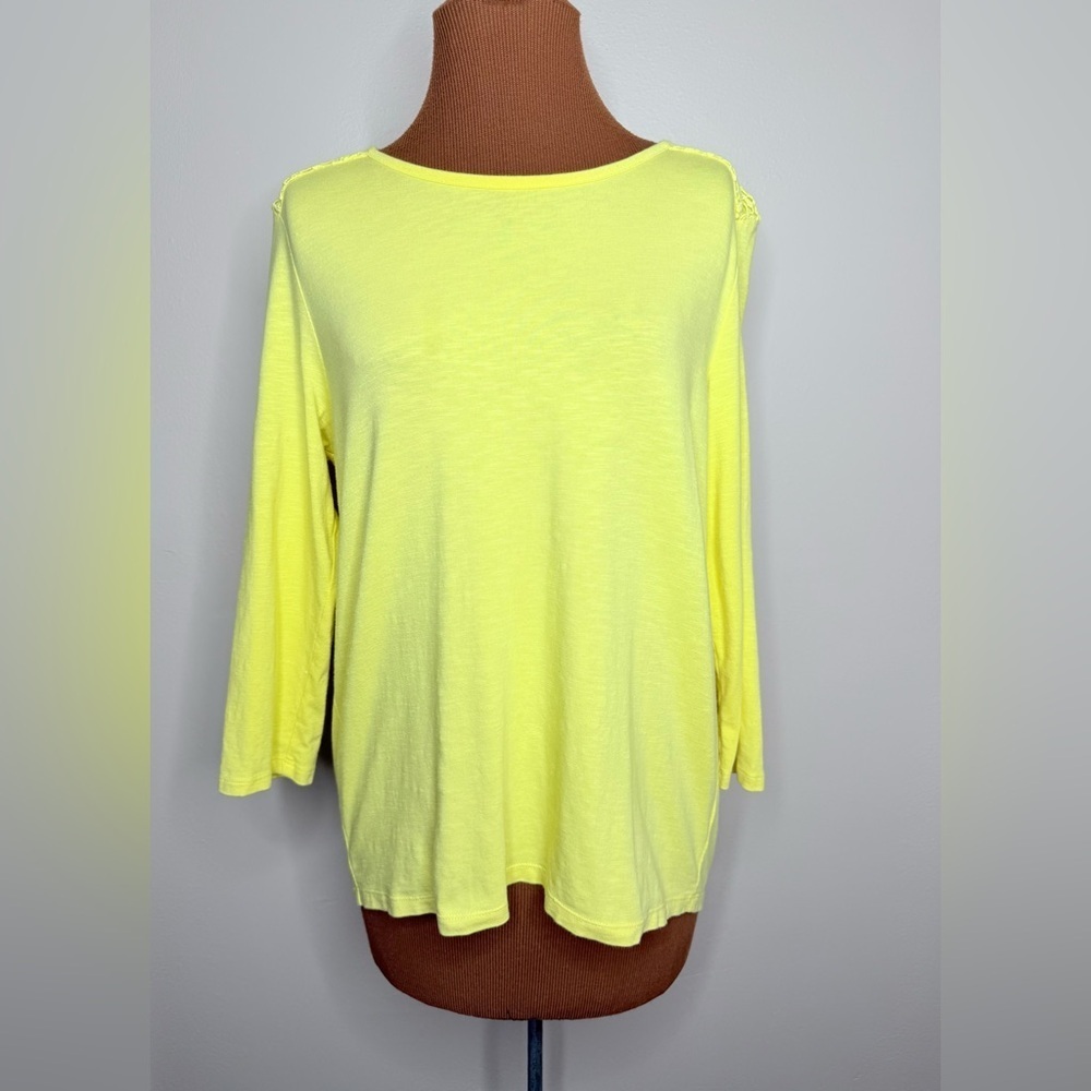 Talbots Sunny Yellow Long Sleeve Top Lace Overlay Size Medium